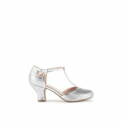 Cheap 🎁 Paradox London Glitter &apos;Joanna&apos; Low Heel T-bar Court 👟 Shoes For Female ⭐