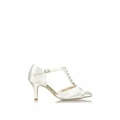 Best Pirce 🔔 Paradox London Satin 'Anika' Mid Heel Crystal T-bar Court 👟 Shoes For Female 😀