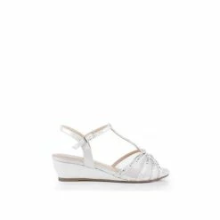 Cheapest 🛒 Paradox London Glitter Diamante Mesh 'Jillly' Mid Heel Wedge Extra Wide Fit 🩴 Sandals For Female 😀