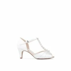 Best deal 🔥 Paradox London Dyeable Satin &apos;Beccy&apos; Extra Wide Fit Mid Heel T-Bar 🩴 Sandals For Female 🌟