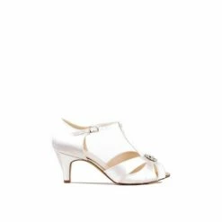 Cheap ⭐ Paradox London Satin 'Bonnie' Mid Heel Extra Wide Fit T-bar 🩴 Sandals For Female 👏