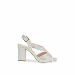 Cheap 🔔 Paradox London Glitter 'Henrietta' Wide Fit High Block Heel 🩴 Sandals For Female ❤️