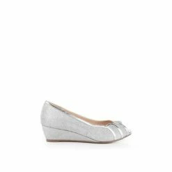 New 😍 Paradox London Glitter &apos;Juno&apos; Wide Fit Low Wedge Peep Toe 👟 Shoes For Female 👏