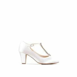Cheap ❤️ Paradox London Satin 'Amaal' Mid Block Heel T-bar 👟 Shoes Dyeable For Female ❤️